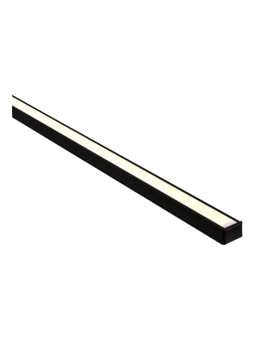 Black Shallow Square Aluminium Profile with Standard Diffuser per metre Supplied with 2x mounting clips per metre + 2x end caps