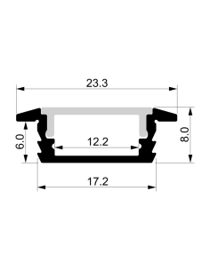 Shallow Winged Aluminium Profile with Standard Diffuser - HV9699-2308-2M 2