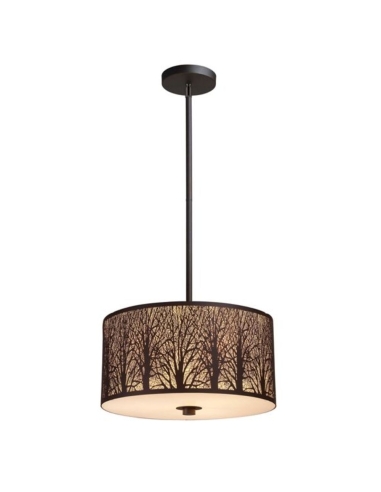 PENDANT ES x 3 60W LGE RND Aged Bronze with Amber Lining White Int & FR Glass Diffuser OD400mm x H200mm (Rods)WTY 1YR