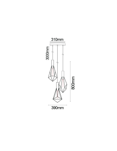 PENDANT ES x 3 72W BLK CAGE VARIED / RND BASE BLACKBAND2X3