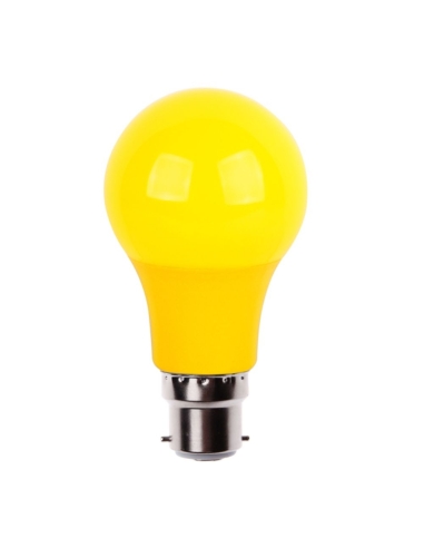 GLOBE LED BC GLS (A60) 7W INSECT YELLOW 1500K (350 Lumens) 160D IP20  WTY 2YR