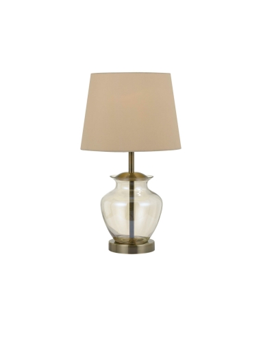 June Table Lamp 25 watt E27max Diameter 300mm Height 480mm - Antique Brass/Amber Glass/Vanilla