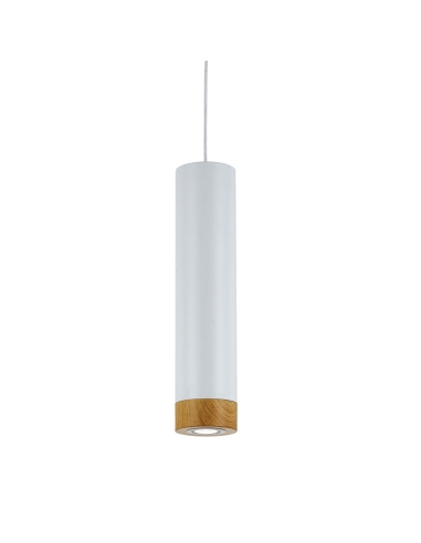 Telbix Dakota Pendant 5 watt GU10 LED Dimmable Dia.120mm Height 500mm 2.0m cable - White/White/Oak - 3000K/500Lm