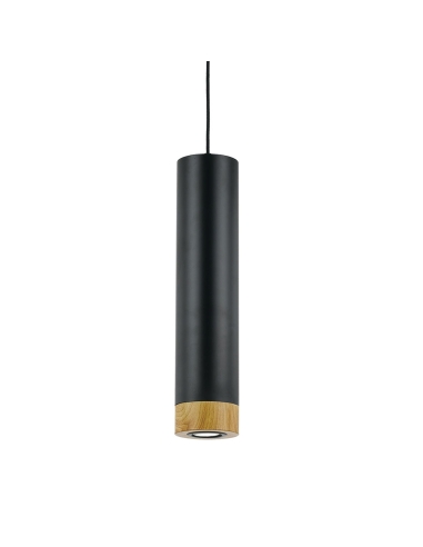 Telbix Dakota Pendant 5 watt GU10 LED Dimmable Dia.120mm Height 500mm 2.0m cable - Black/Black/Oak - 3000K/500Lm