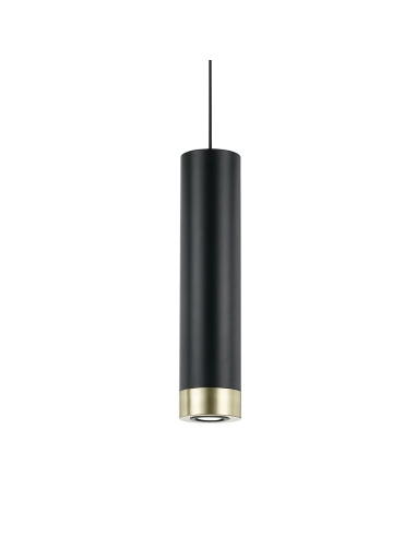 Telbix Dakota Pendant 5 watt GU10 LED Dimmable Dia.120mm Height 500mm 2.0m cable Black/Black/Brass Matt - 3000K/500Lm