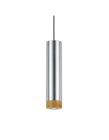 Dakota Pendant 5 watt GU10 LED Dimmable Dia.120mm Height 500mm 2.0m cable Aluminium/Silver/Oak - 3000K/500Lm