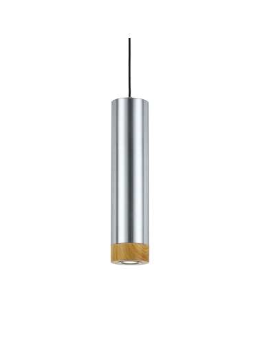 Telbix Dakota Pendant 5 watt GU10 LED Dimmable Dia.120mm Height 500mm 2.0m cable Aluminium/Silver/Oak - 3000K/500Lm