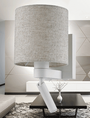 The City Wall Reading Light, Modern Canvas Shade with Multi Directional LED Light
