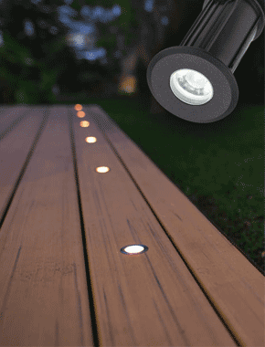LED Deck Lighting Displayed on Wooden Board Deck